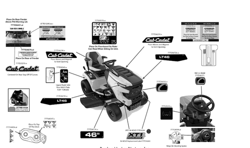 Label Map Diagram and Parts List for XT1-LT46KH (13AQA9TTB10)(2022) Cub Cadet Lawn Tractor